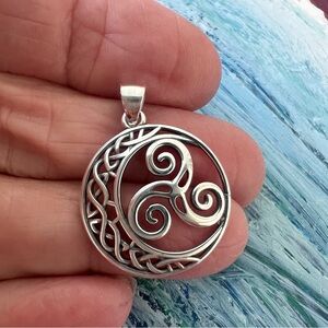 Sterling Silver Celtic Triskelion Moon Pendant